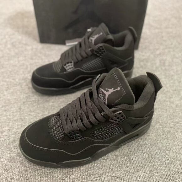 New DS Men's Air Jordan 4 Retro "Black Cat" Sneakers - Sleek All-Black Jordan St - Picture 1 of 7